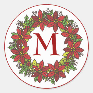 Christmas Poinsettia Wreath Monogram Envelope Seal
