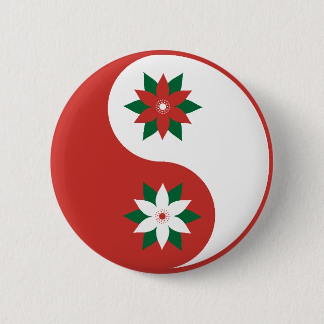 Christmas Poinsettia Yin Yang 2 Inch Round Button (Front)