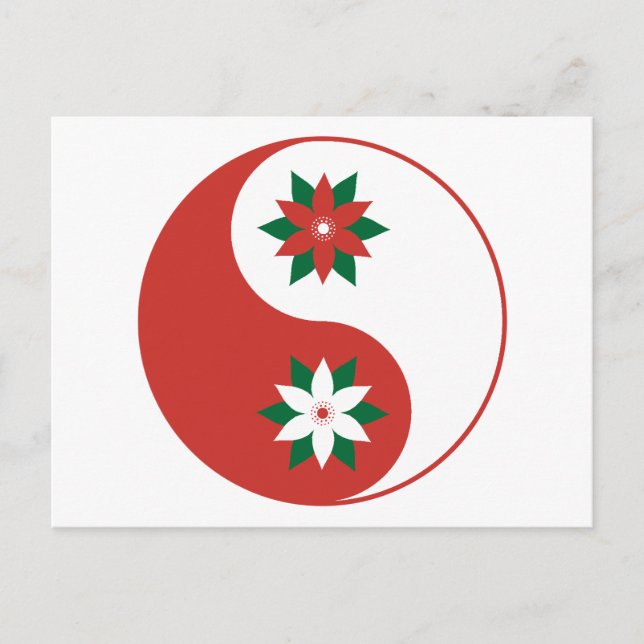 Christmas Poinsettia Yin Yang Postcard (Front)