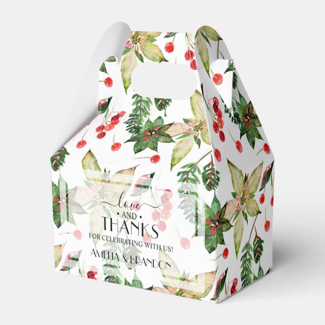 Christmas Poinsettias and Berries Favor Box (Front Side)