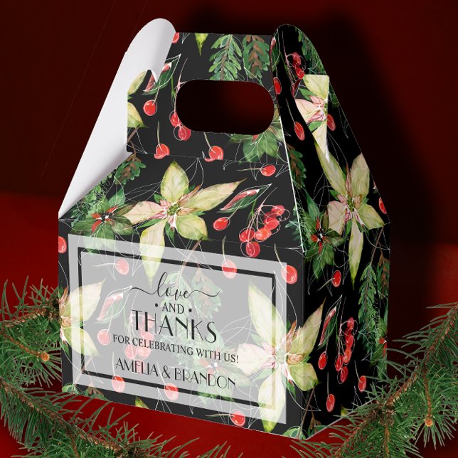 Christmas Poinsettias and Berries on Black Favor Box (Creator Uploaded)