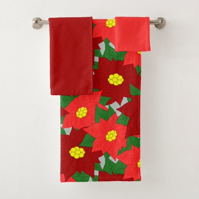 Christmas Poinsettias  Bath Towel Set (Insitu)