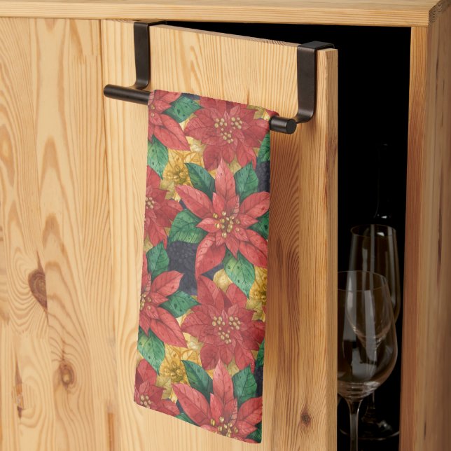 Christmas Poinsettias Holiday Kitchen Towel (Thirds Fold)