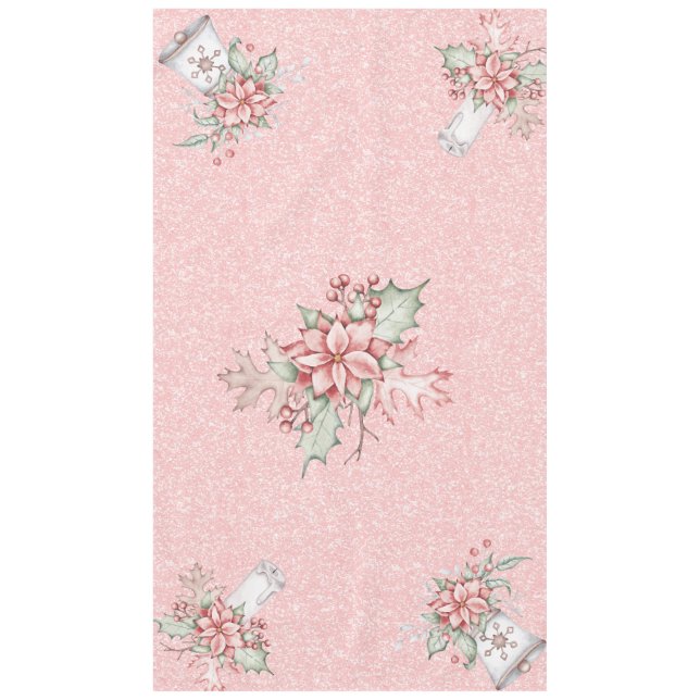Christmas Poinsettias on Pink Glitter Background  Tablecloth (Front)