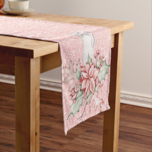 Christmas Poinsettias on Pink Glitter Runner