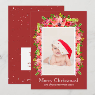 Christmas Poinsettias Photo Birth Announcements