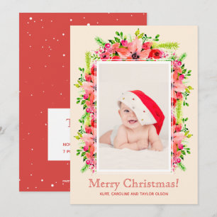Christmas Poinsettias Photo Birth Announcements