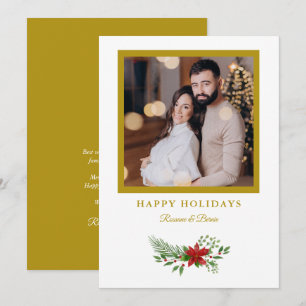 Christmas Poinsettias Photo Golden Effect Holiday Card