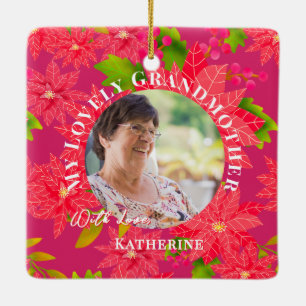 Christmas Poinsettias Red Photo Grandmother Ceramic Ornament