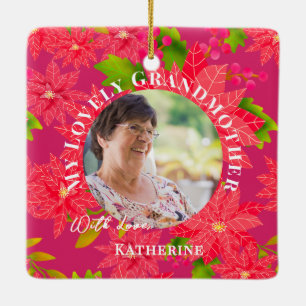 Christmas Poinsettias Red Photo Grandmother Red Ceramic Ornament