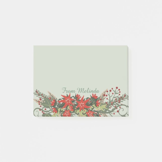 Christmas Poinsettias Swag Personalized Post-it Notes (Front)