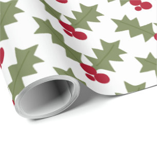 Christmas Poinsettias with White Backing      Wrapping Paper