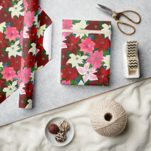 Christmas Poinsettias Wrapping Paper