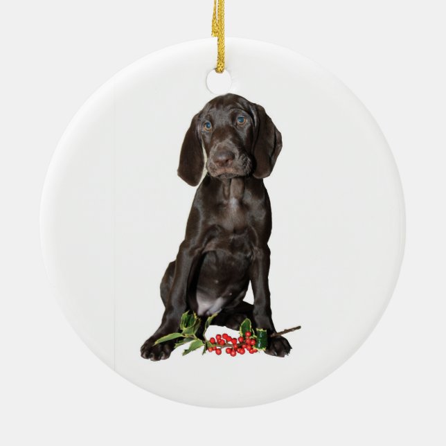 Christmas Pointer Puppy Ceramic Ornament (Back)