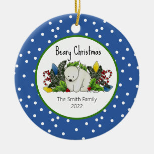 Christmas Polar Bear Among Pine Boughs  Ceramic Ornament