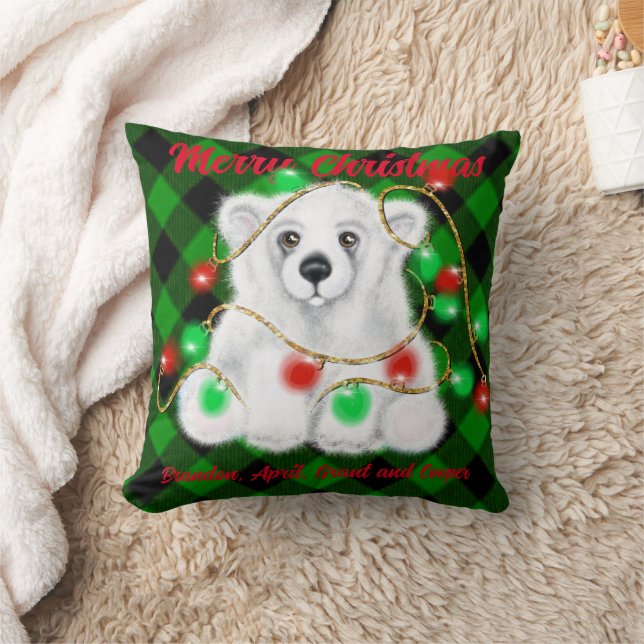 Christmas polar bear cub, Santa bear cub  Throw Pillow (Blanket)