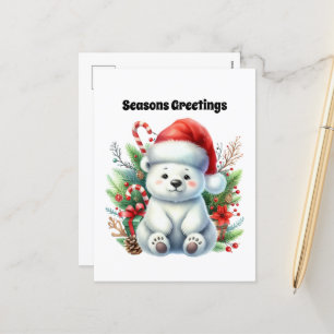 Christmas polar bear customizable Seasons Greeting Holiday Postcard