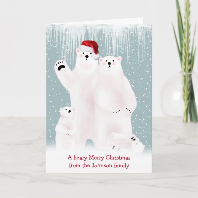 Christmas Polar Bear Family In Snow Card (Front)