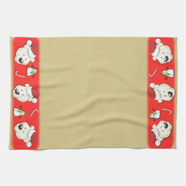 Christmas Polar Bear Gold Kitchen Towel (Horizontal)