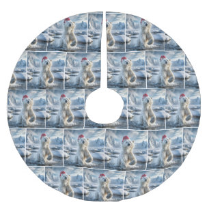 Christmas Polar Bear In Arctic Water Brushed Polyester Tree Skirt