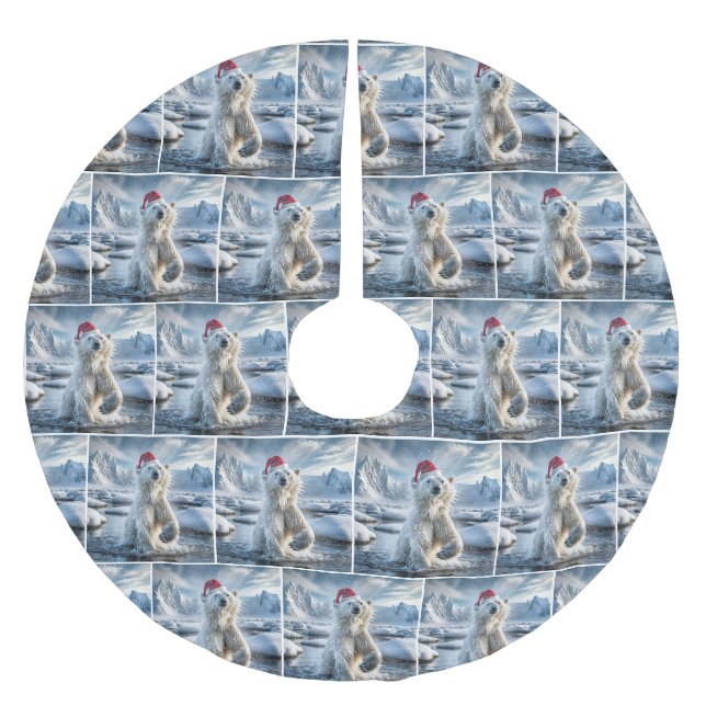 Christmas Polar Bear In Arctic Water Brushed Polyester Tree Skirt (Front)
