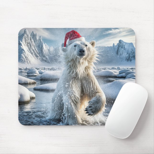Christmas Polar Bear In Arctic Water Mouse Pad (With Mouse)