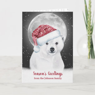 Christmas Polar Bear In Snow with Moon Card