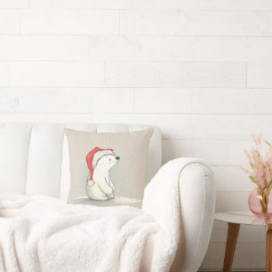 Christmas Polar Bear In Snowflakes Throw Pillow