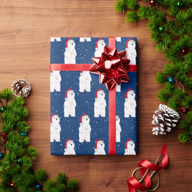 Christmas Polar Bear in Snowflakes  Wrapping Paper (Holiday Gift)
