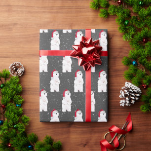 Christmas Polar Bear in Snowflakes Wrapping Paper