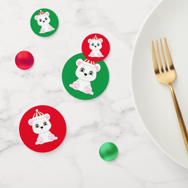 Christmas polar bear on green and red confetti (Group)
