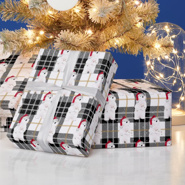 Christmas Polar Bear On Tartan Plaid  Wrapping Paper (Holidays)