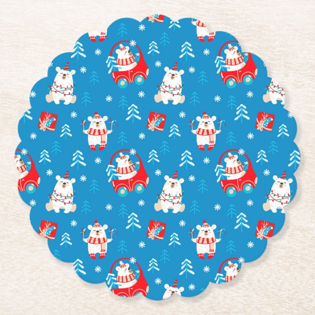 Christmas Polar Bear Paper Coaster (Front)