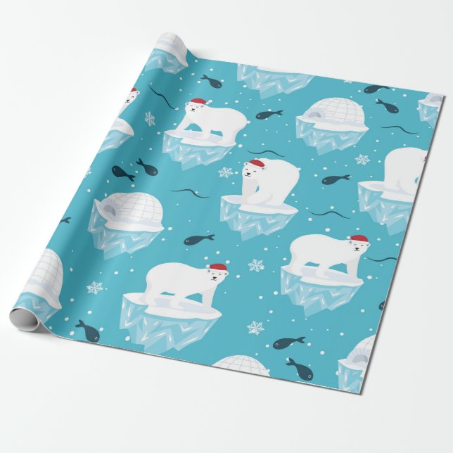 Christmas Polar Bear Pattern Wrapping Paper (Unrolled)