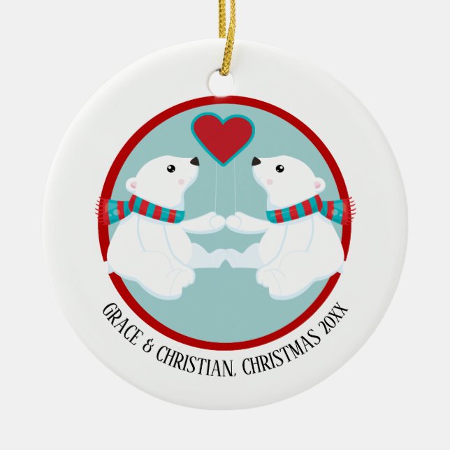 Christmas Polar Bear Personalized Ceramic Ornament (Front)