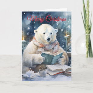 Christmas Polar Bear reading Holiday Card