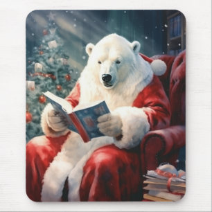 Christmas Polar Bear reading Mouse Pad