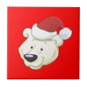 Christmas Polar Bear Red Tile