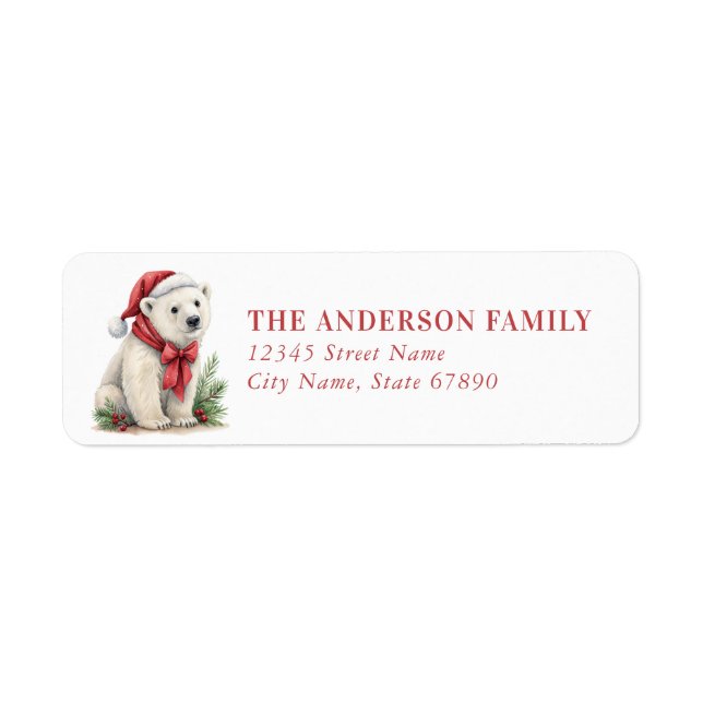 Christmas Polar Bear Return Address Labels (Devant)