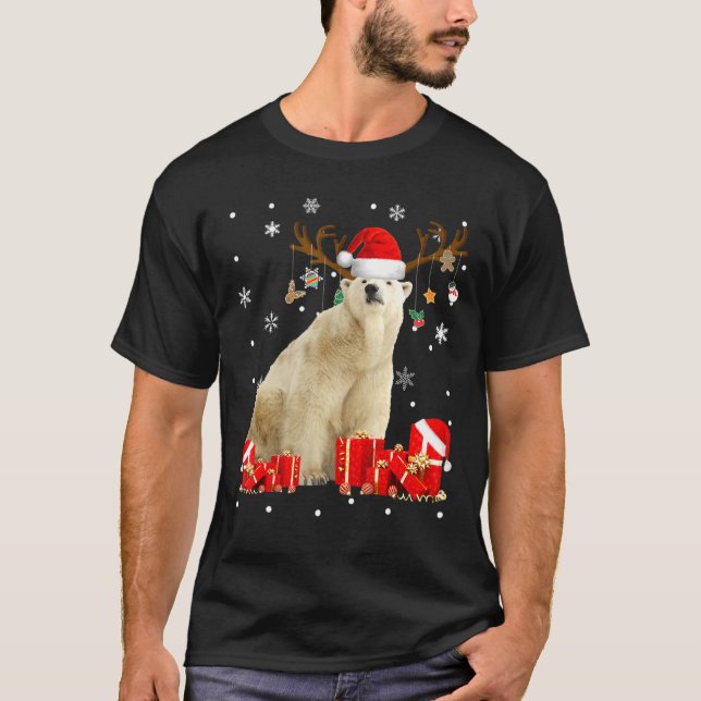 Christmas Polar Bear Santa Reindeer Polar Bear T-Shirt (Front)