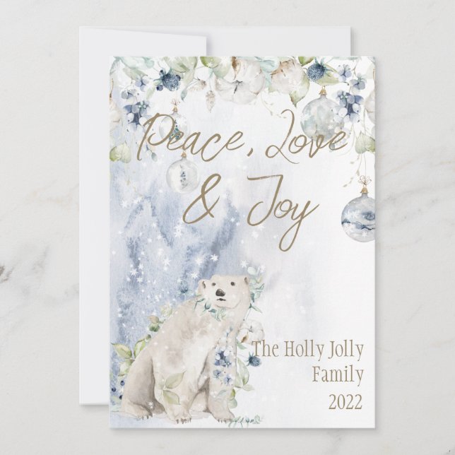Christmas Polar Bear Snow Foliage Gold Personalize (Front)