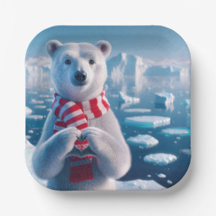 Christmas Polar Bear With a Heart Paper Plate