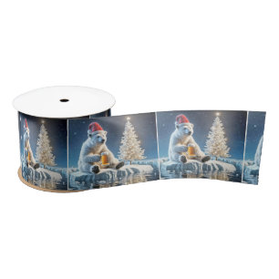 Christmas Polar Bear With Beer Satin Ribbon