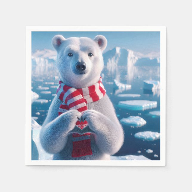 Christmas Polar Bear With Paws Forming a Heart Napkin (Front)