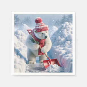 Christmas Polar Bear With Red Shovel Napkin