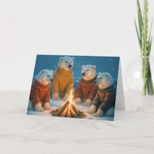 Christmas Polar Bears Around a Bonfire Card