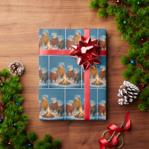 Christmas Polar Bears Around a Bonfire Wrapping Paper