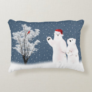 Christmas Polar Bears In Snow Accent Pillow