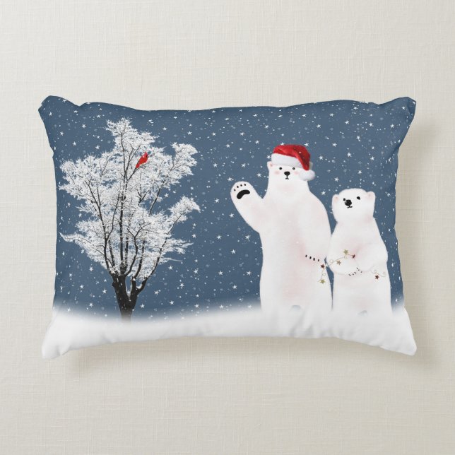 Christmas Polar Bears In Snow Accent Pillow (Front)