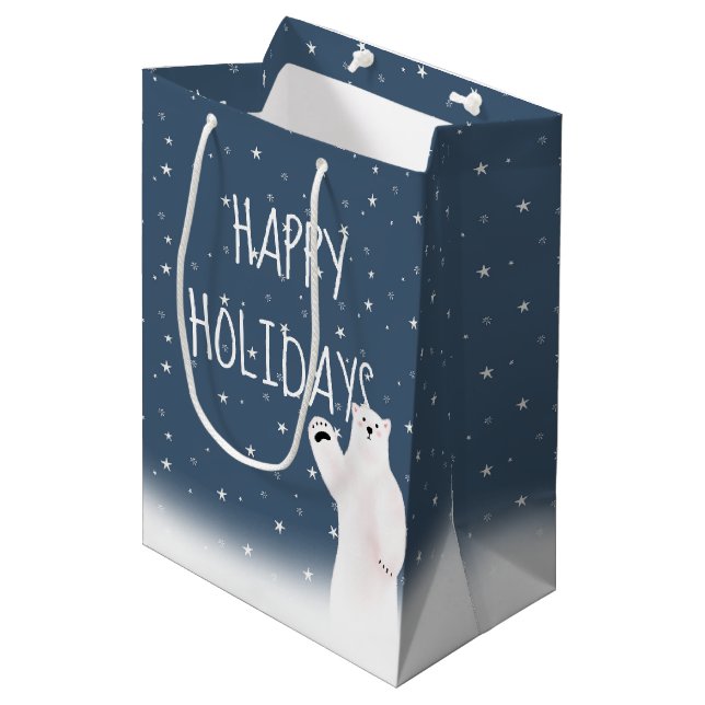 Christmas Polar Bears In Snow Medium Gift Bag (Front Angled)